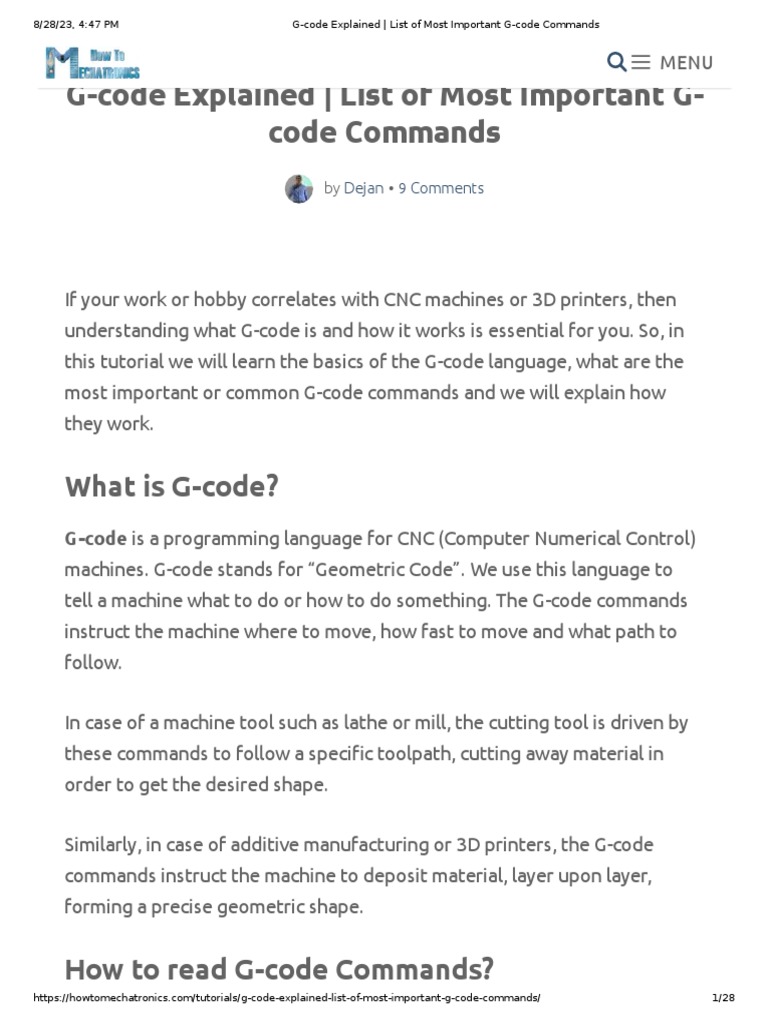 List of G-code commands