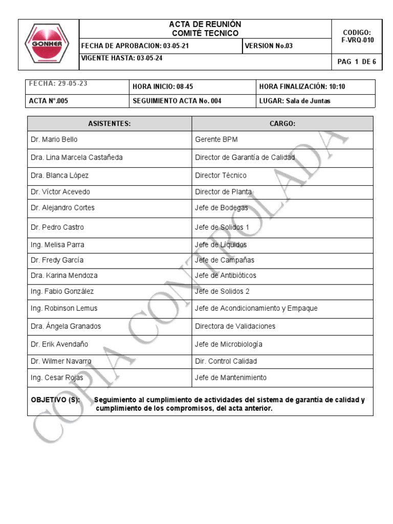 Acta Comite Tecnico Mayo | PDF