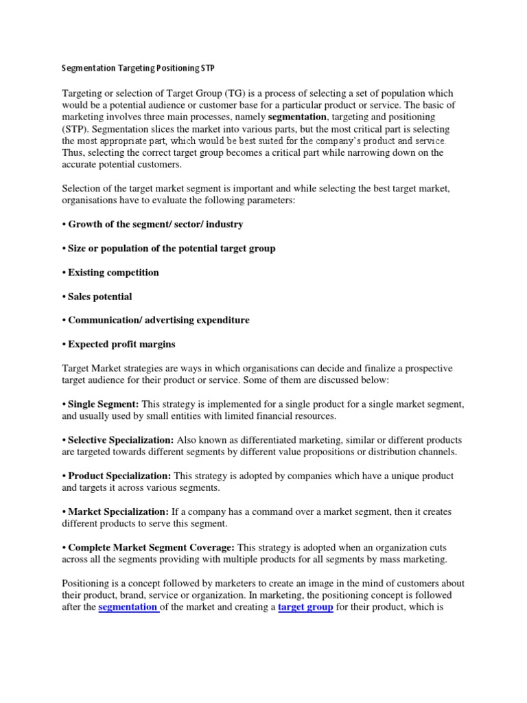 Segmentation Targeting Positioning STP | PDF | Market Segmentation ...