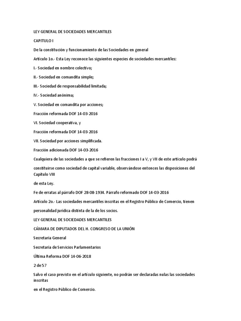 Ley General de Sociedades Mercantiles | PDF | Sociedad de ...