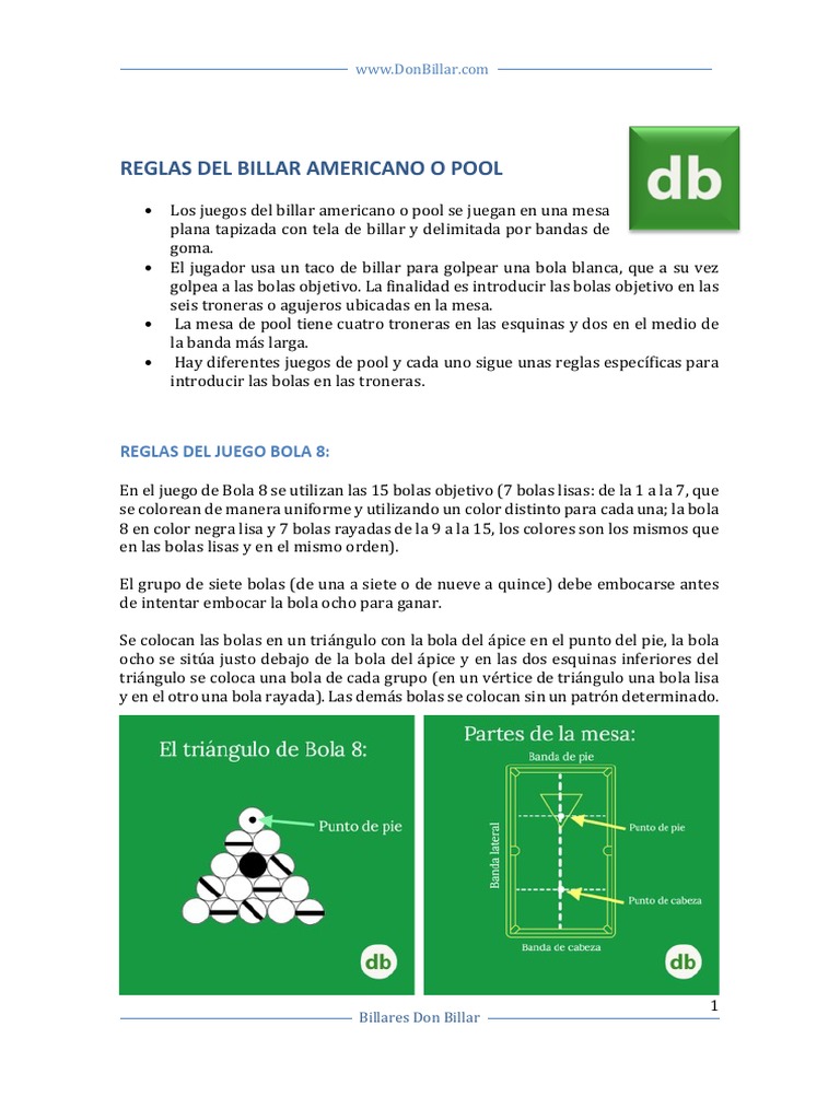 Reglas del Billar Americano y Pool | PDF | Cue Sports | Juegos de ...