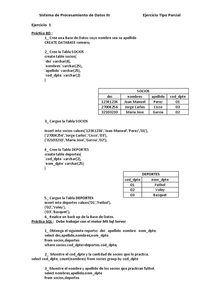 Ejercicios SQL para Bases de Datos | PDF | SQL | Ciencias de la Información