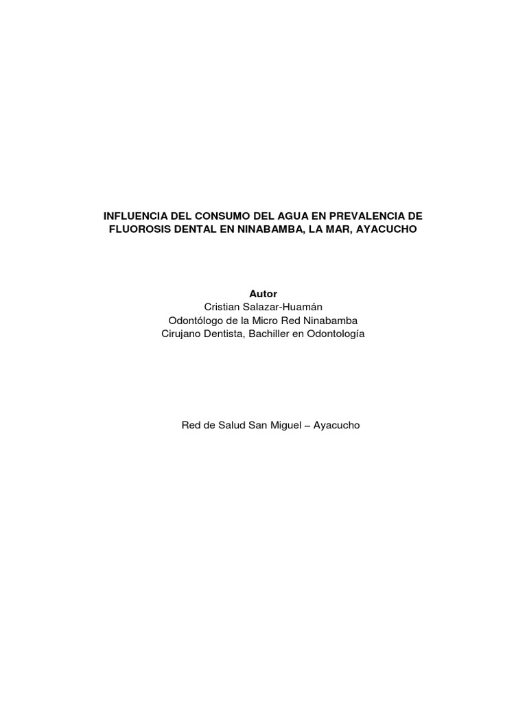 Influencia Del Consumo Del Agua en Prevalencia de Fluorosis Dental en