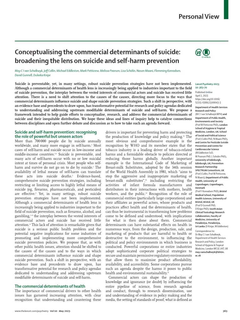 Conceptualising The Commercial Determinants of Suicide - Broadening The ...