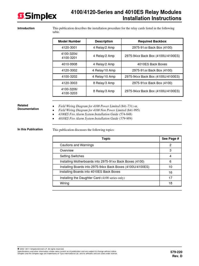 4100/4120-Series and 4010ES Relay Modules Installation Instructions | PDF