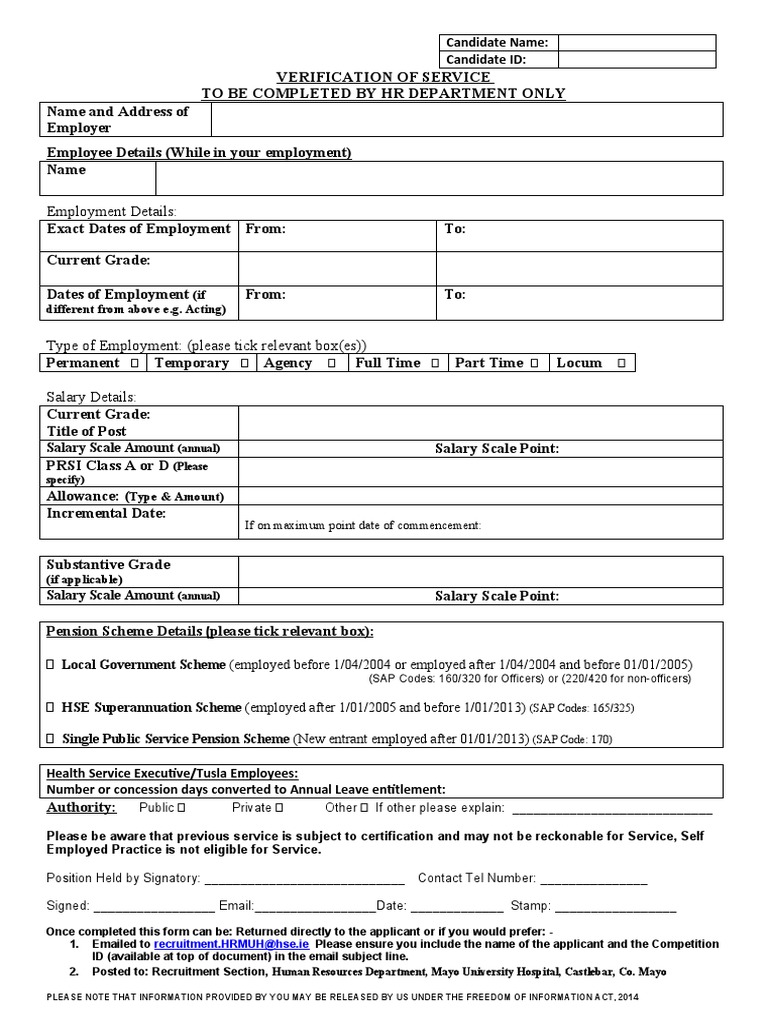HSE Service Verification Form | PDF | Employment | Salary