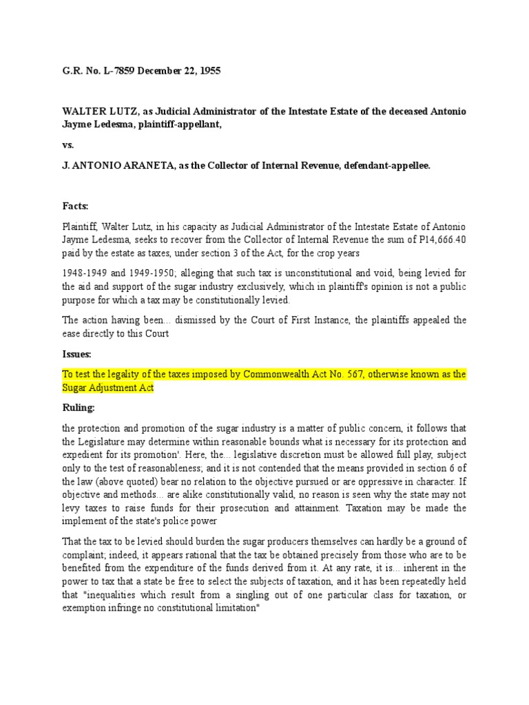 Lutz v. PDF Taxes Constitutional Law