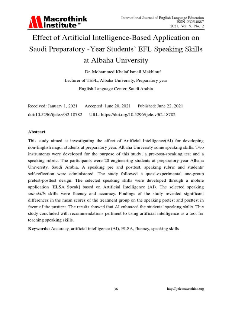 AI's Impact on EFL Speaking Skills in Saudi Arabia | PDF | English As A ...