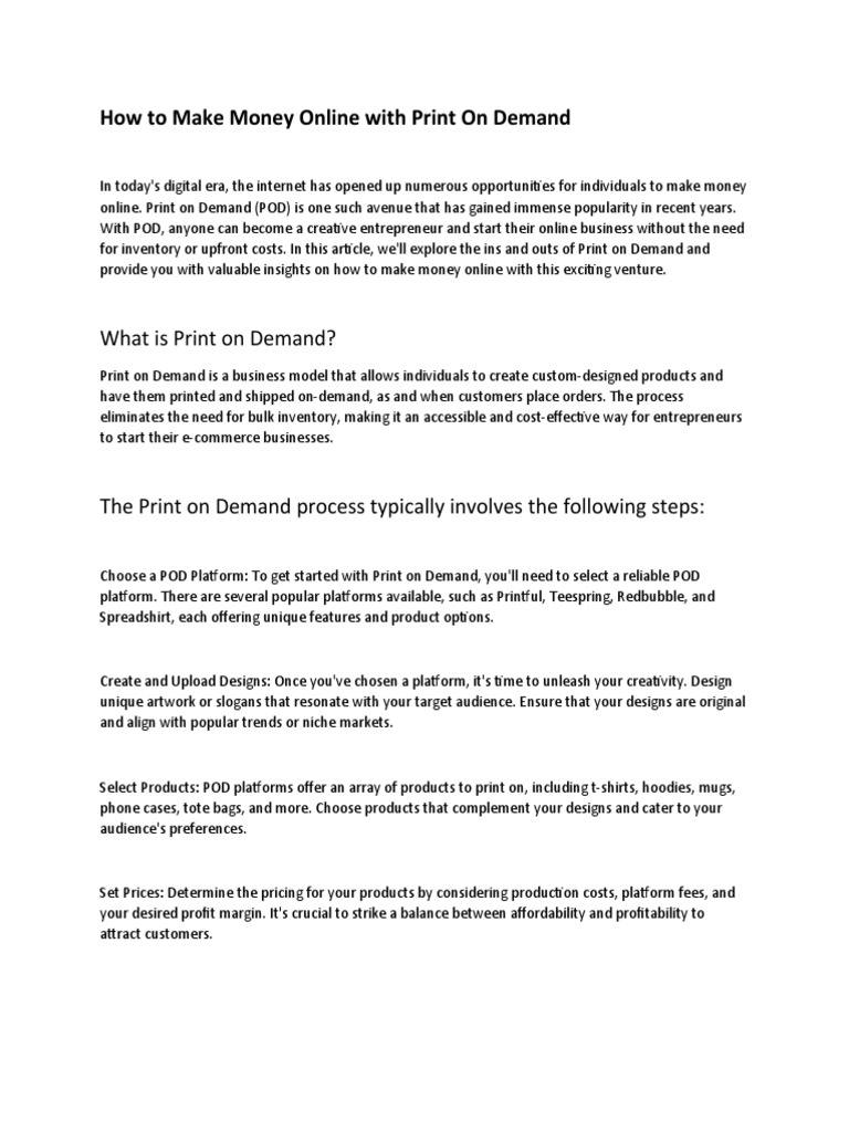 How To Make Money Online With Print On Demand | PDF | Brand | Marketing