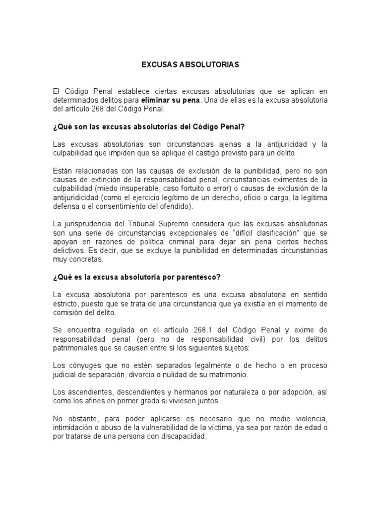 Excusas Absolutorias en Derecho Penal | PDF | Derecho penal | Parentesco