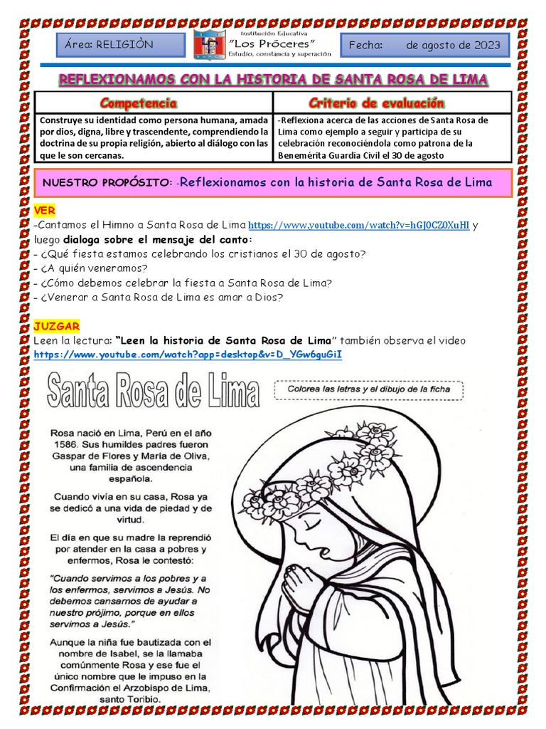 Ejemplo de Vida: Santa Rosa de Lima | PDF