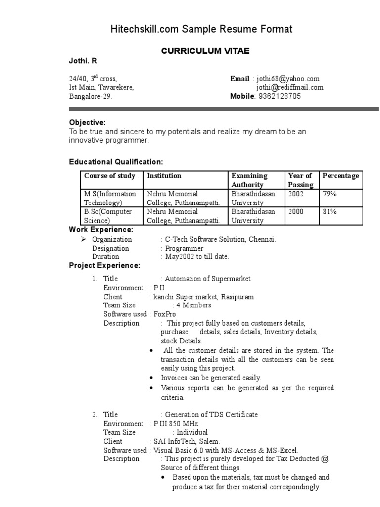 Resume Programmer Areas Of Computer Science