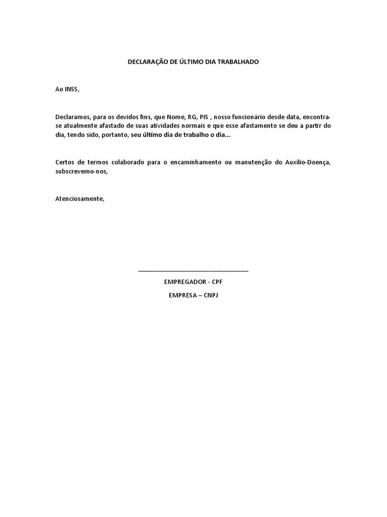 Declaração de Último Dia Trabalhado - Inss | PDF