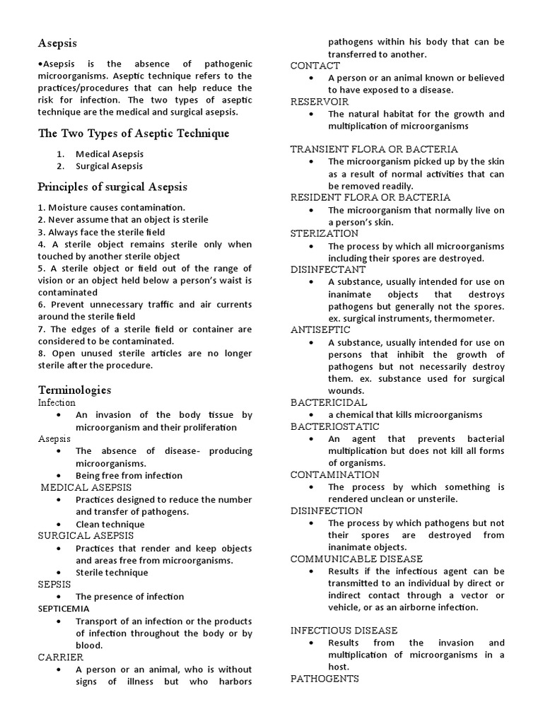 Asepsis | PDF | Infection | Hand Washing
