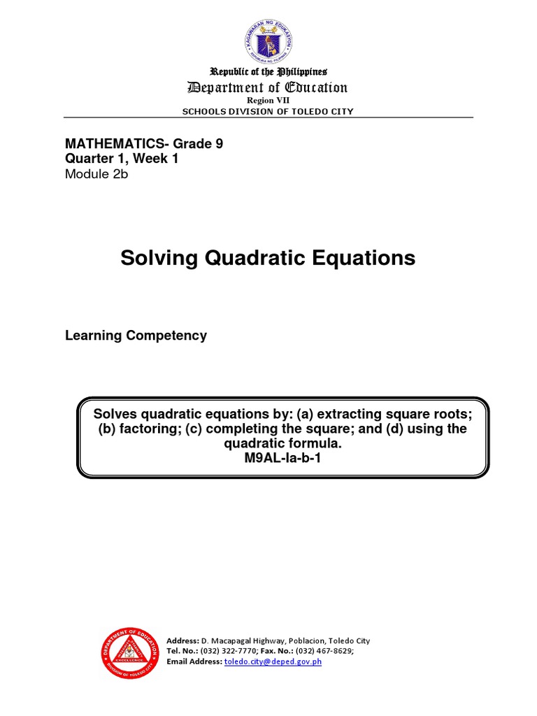 Modul 2 Quadratic Equations Pdf Quadratic Equation Variable
