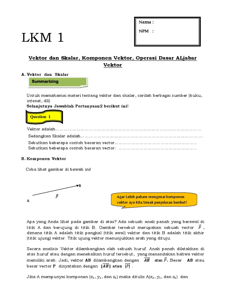 Vektor dan Skalar: Dasar dan Operasi | PDF | Metode & Bahan Ajar ...