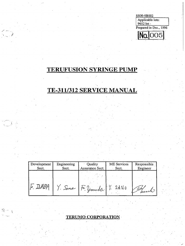 Terumo Terufusion TE311 TE312 Infusion Pump Service Manual PDF