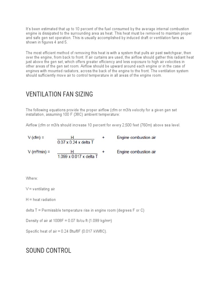 Generator Set Ventilation PDF Ventilation (Architecture) Engines
