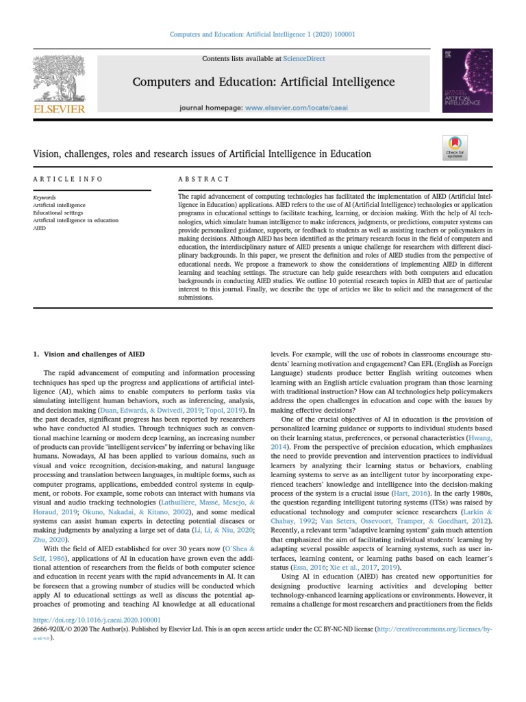 AI in Education: Vision and Challenges | PDF | Artificial Intelligence ...