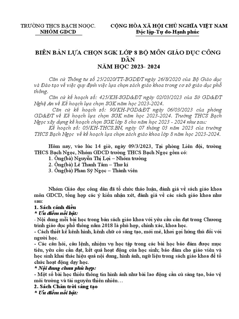 BB LUA CHỌN NHOM GDCD | PDF