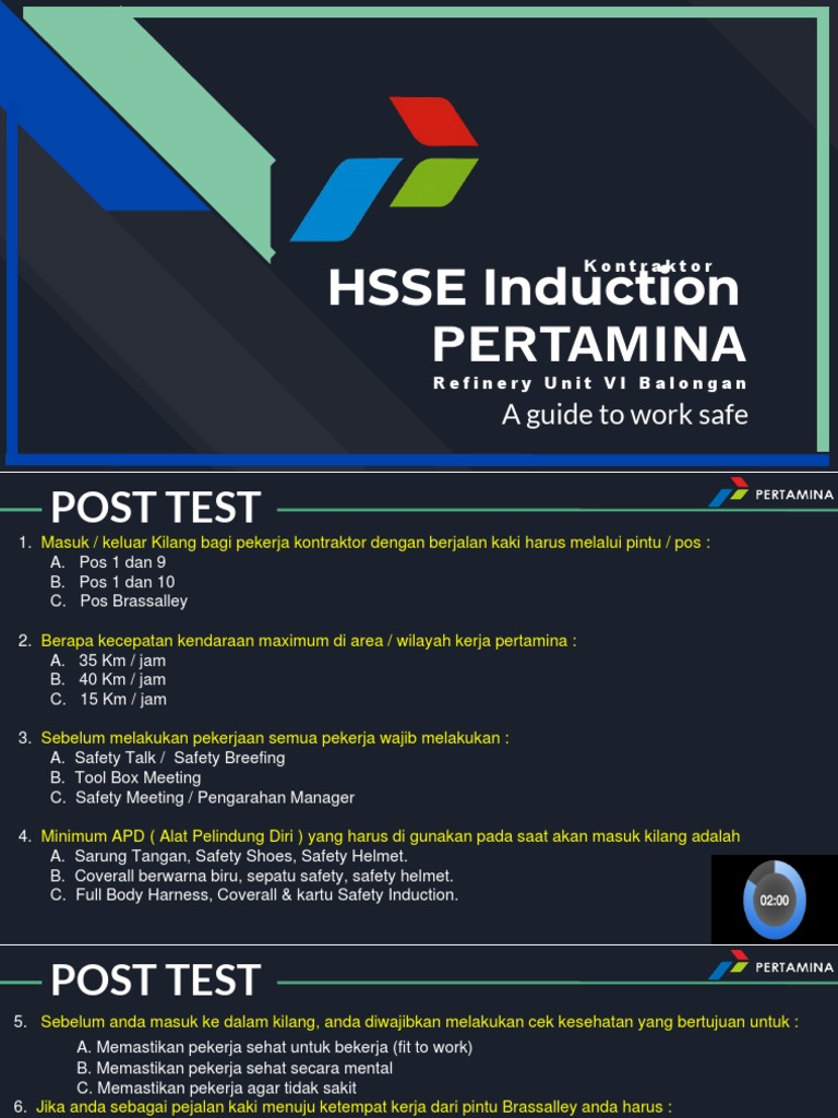 Soal Dan Jawaban - Post Test Safety Induction Ru Vi | PDF