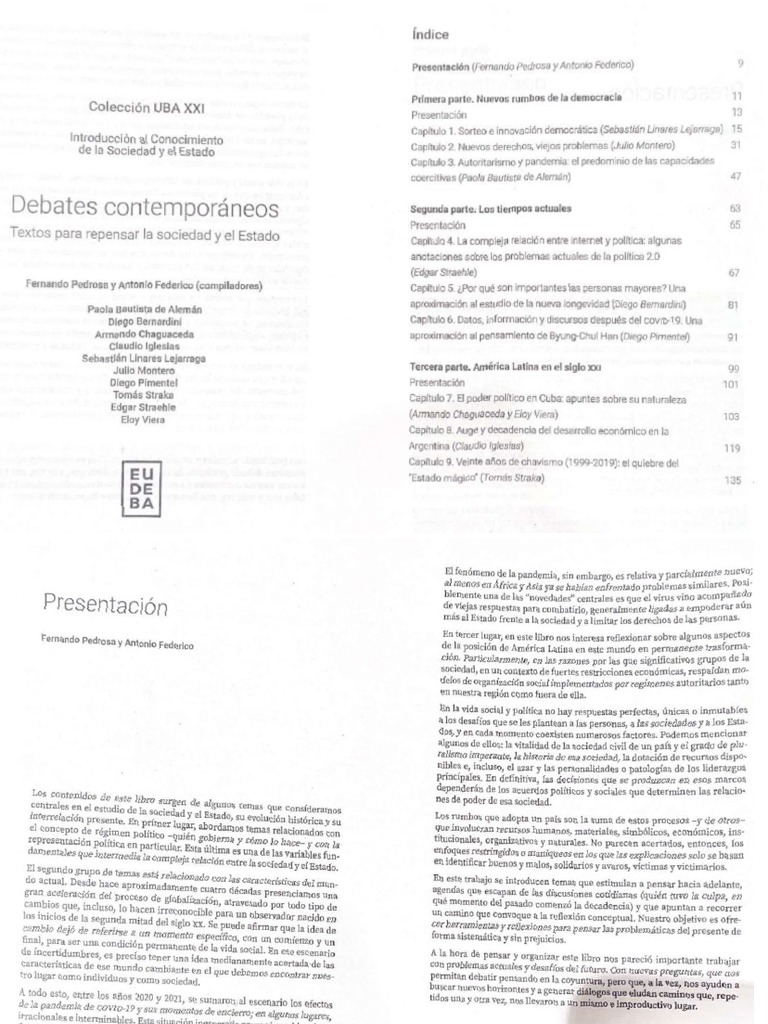 Debates Contemporáneos Textos Para Repensar La Sociedad Y El Estado