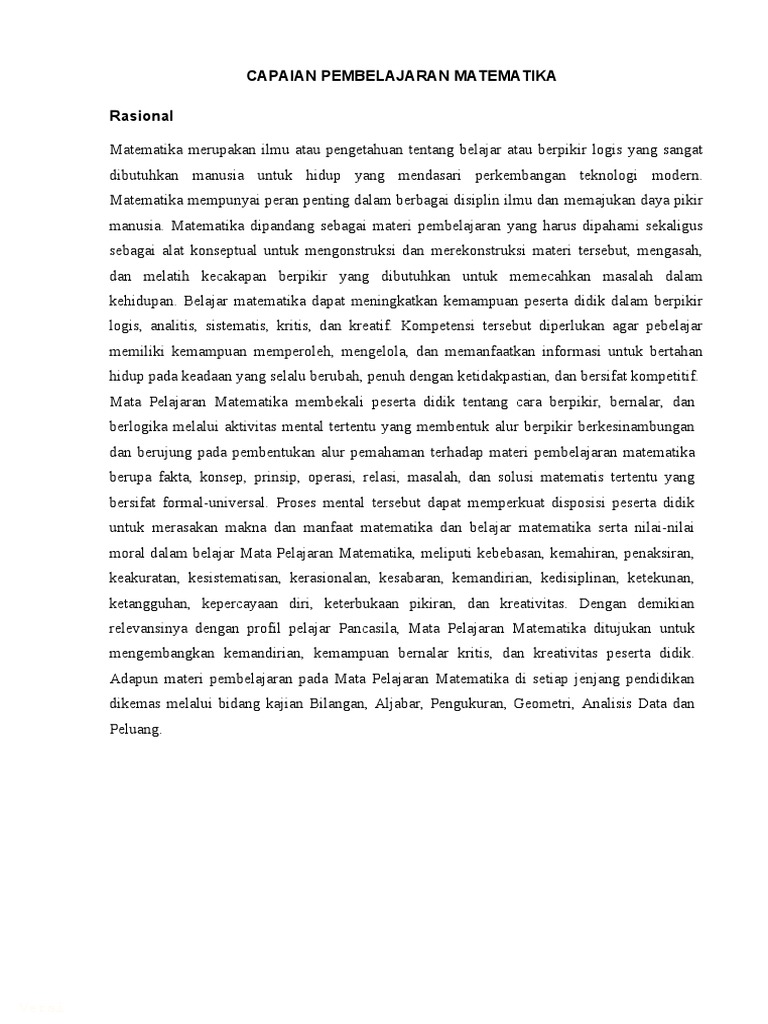 Capaian Pembelajaran Matematika Kelas 10 | PDF | Metode & Bahan Ajar | Seni