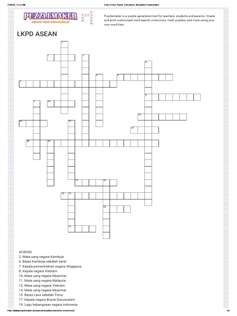 Criss cross puzzle discovery education puzzlemaker pdf