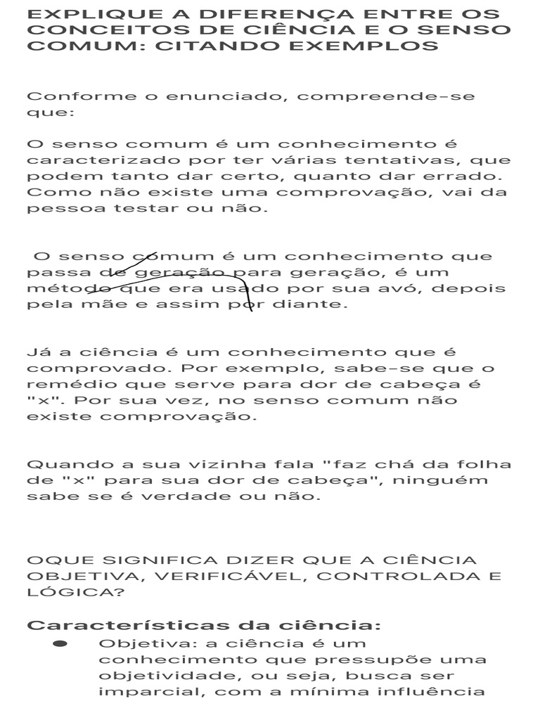 Explique a Diferença Entre Os Conceitos de Ciência e o Senso Comum ...