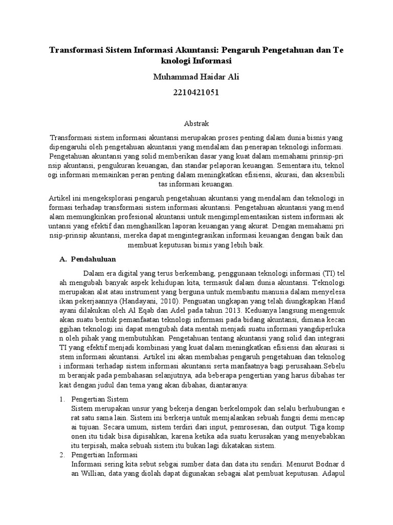 Transformasi Sistem Informasi Akuntansi | PDF | Pengelolaan Keuangan & Uang