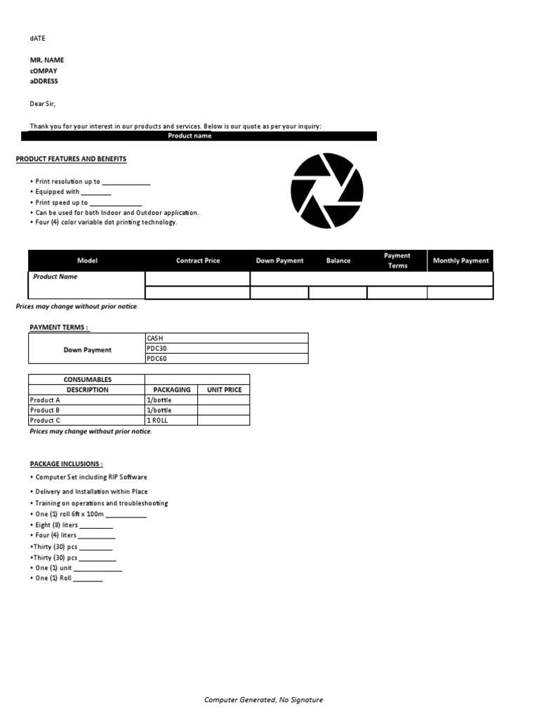 Product Quotation Pdf Sales Procurement