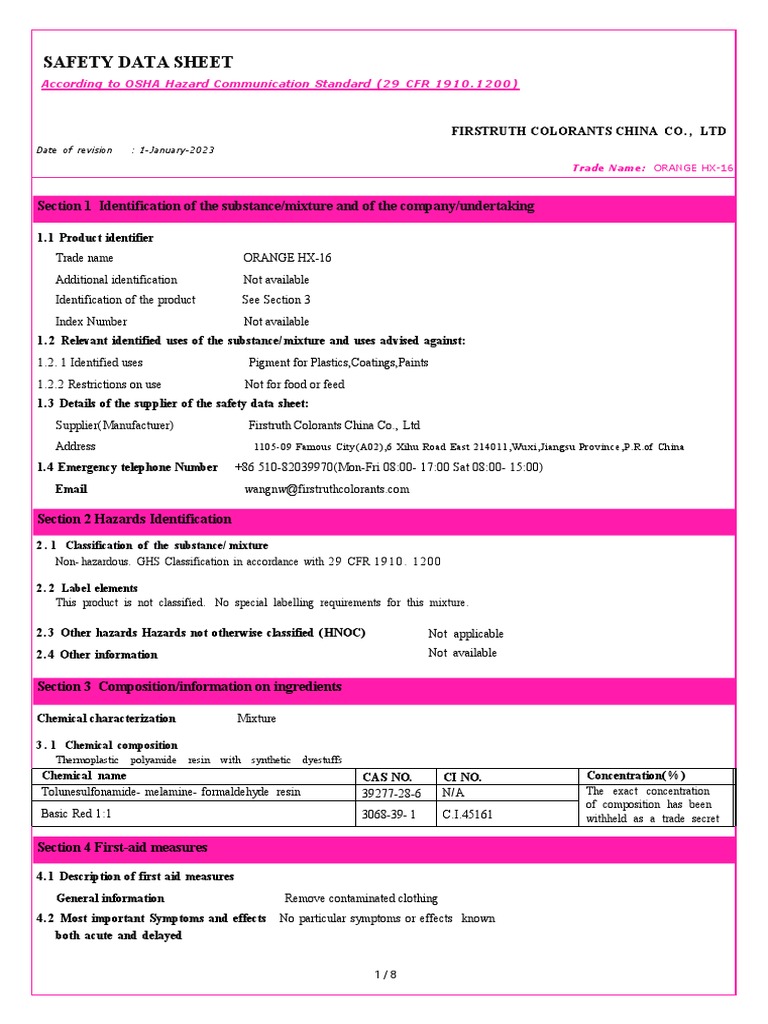 MSDS HX 16 2023 | PDF | Personal Protective Equipment | Hygiene