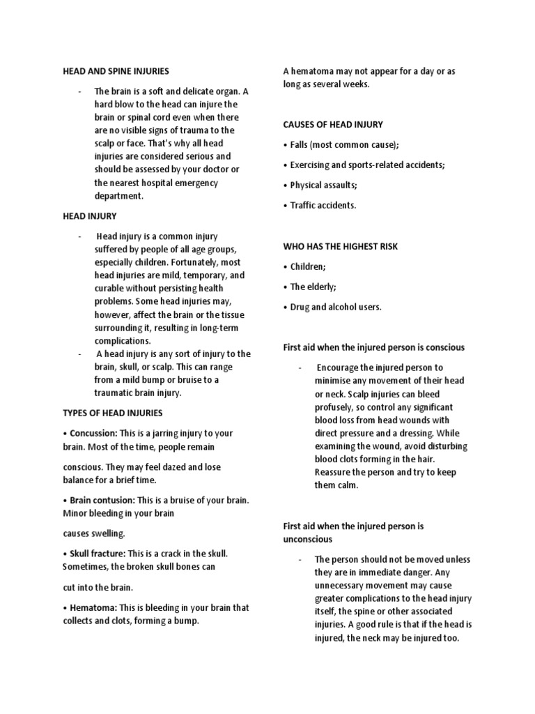 Head and Spine Injuries | PDF | Injury | Traumatic Brain Injury