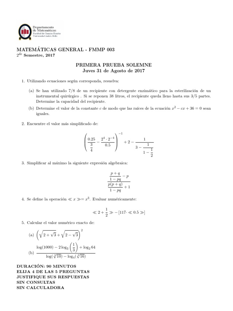 1PS FMMP 003 2017-20 | PDF | Matemáticas | Álgebra