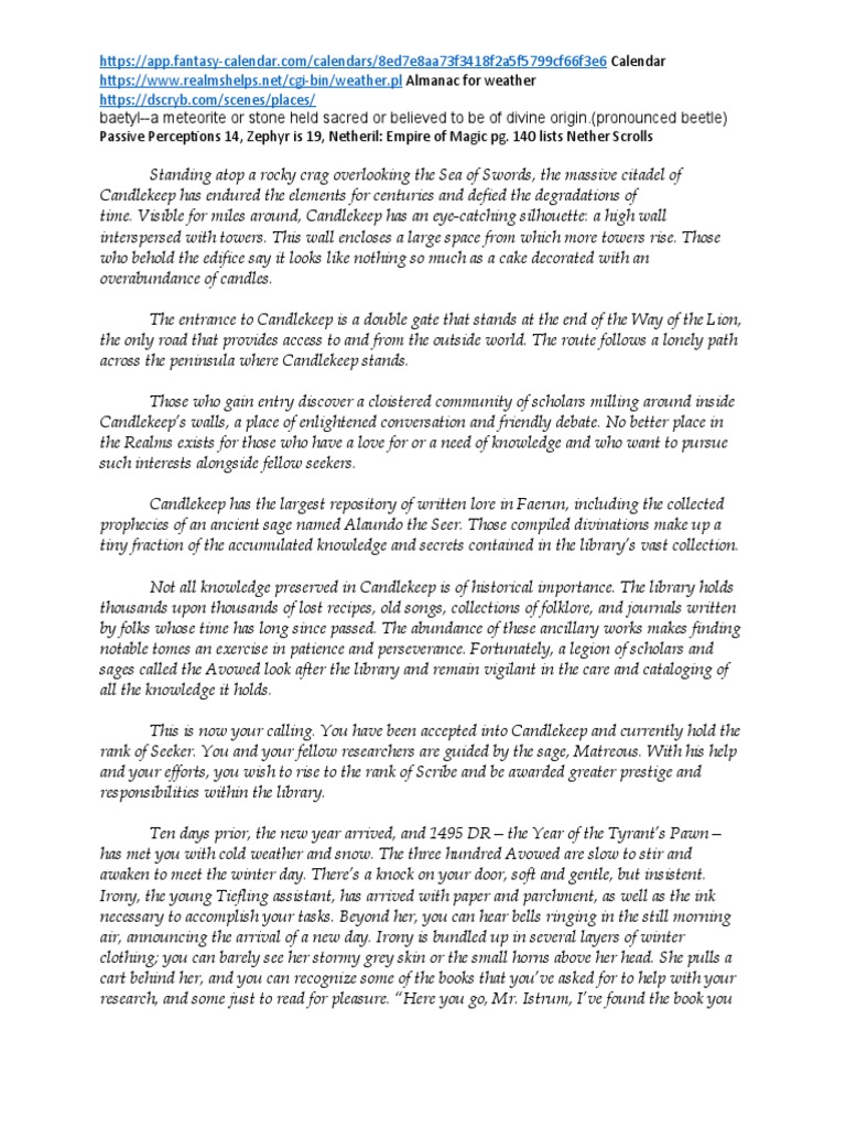 Candlekeep Mysteries Notes PDF