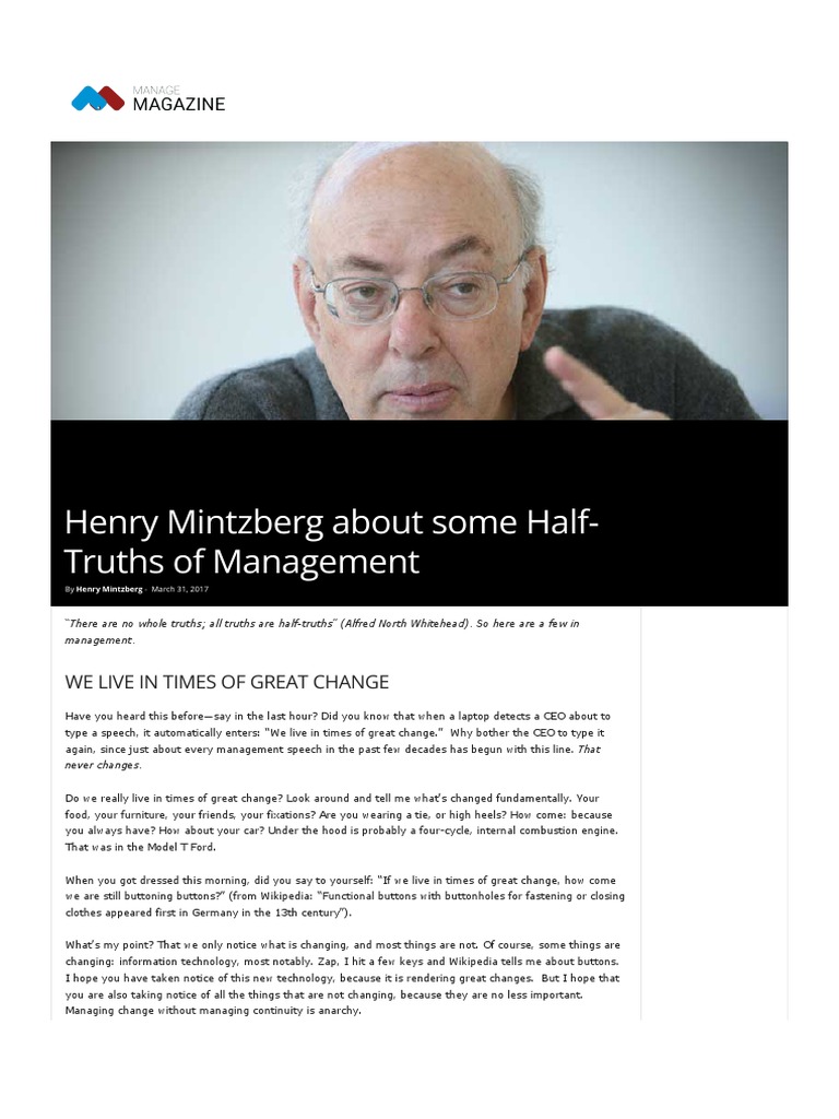 Half-Truths in Management by Mintzberg | PDF | Business