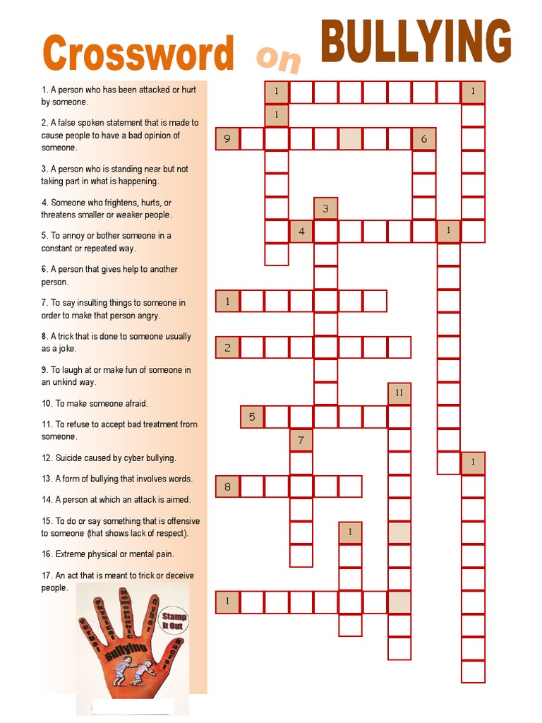 Crossword On Bullying Crosswords Fun Activities Games Oneonone