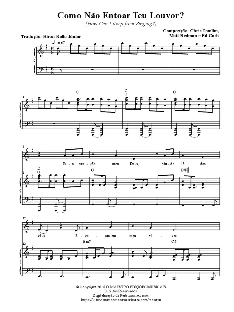 Cópia de Como Não Entoar Teu Louvor Partitura Coral e Piano | PDF