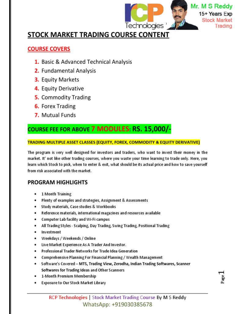 Comprehensive Stock Market Trading Course | PDF | Futures Contract | Option  (Finance)
