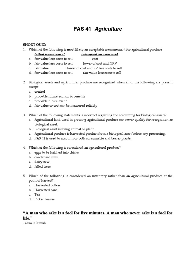 PAS 41 Agriculture Quiz Overview | PDF | Wellness | Science & Mathematics
