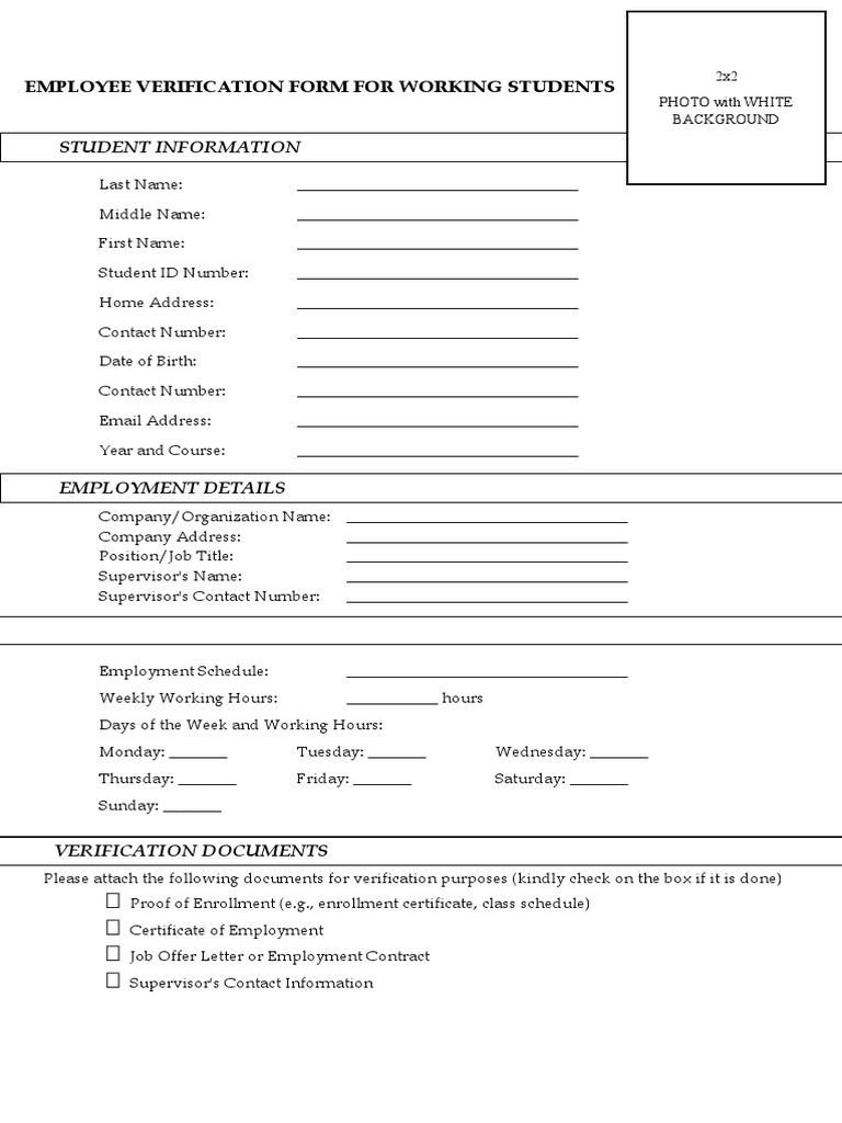 Employee Verification for Working Students | PDF | Signature | Employment