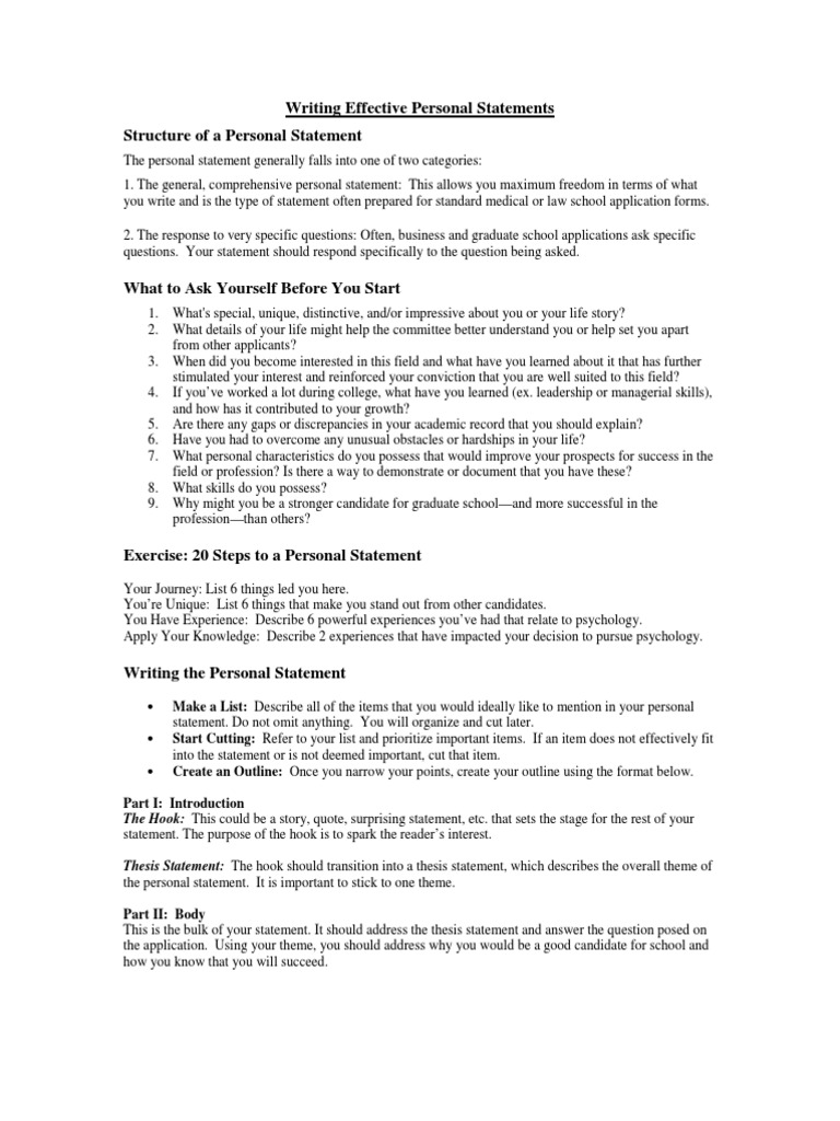 Writing Effective Personal Statements  Graduate School  Thesis