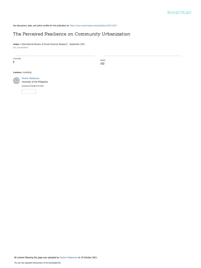 The perceived resilience on community urbanization download free pdf