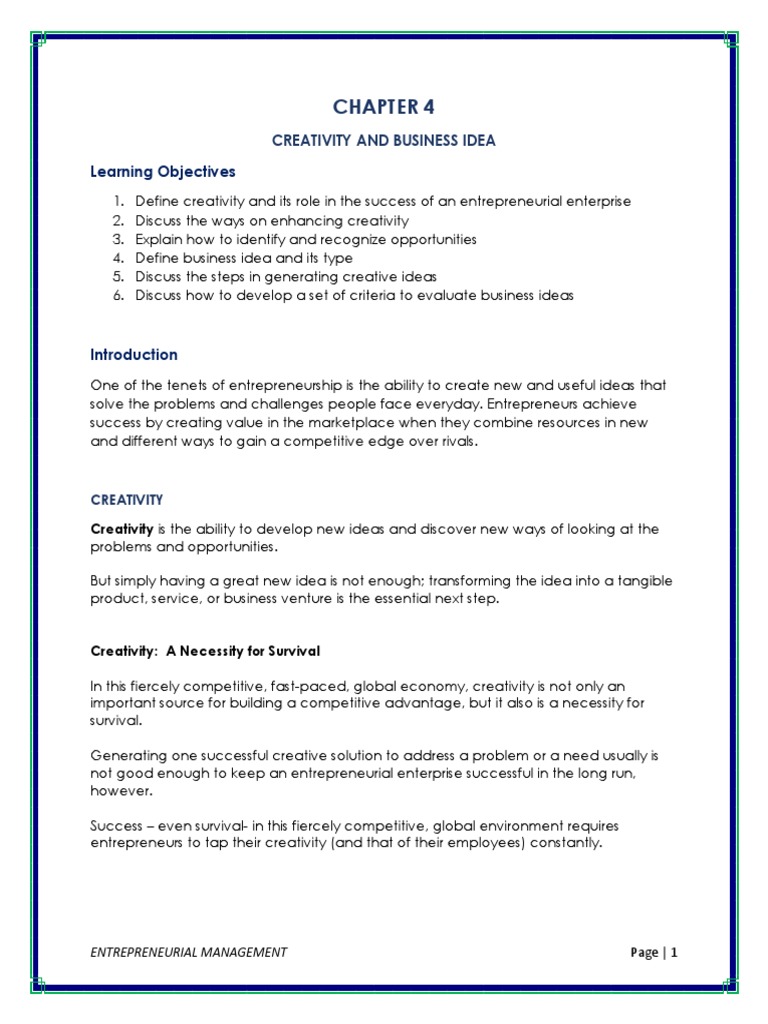 Creativity in Business Ideas and Opportunities | PDF | Entrepreneurship ...
