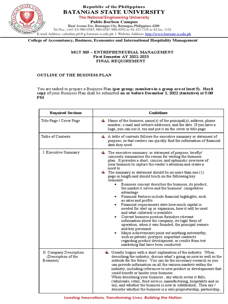 Format of business plan pdf marketing sales