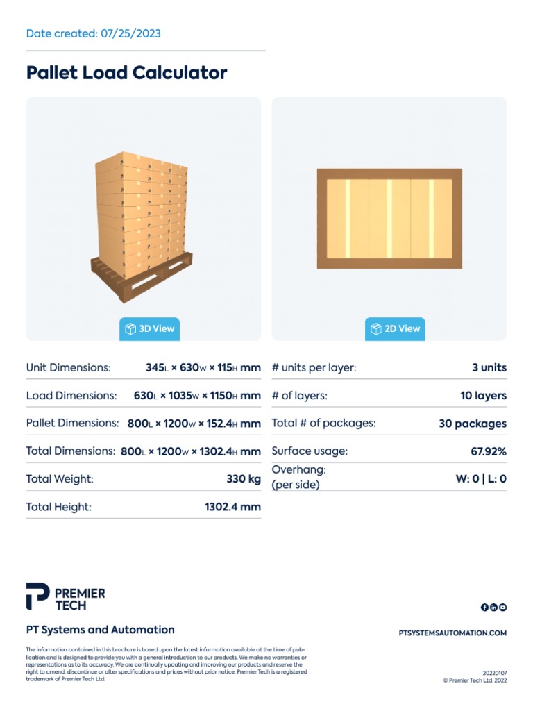 Premier Tech Pallet Calculator Configuration Results PDF