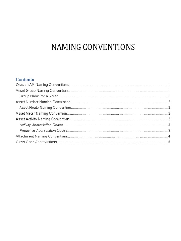 eAM Naming Conventions PDF Electric Power Distribution Machine Tool