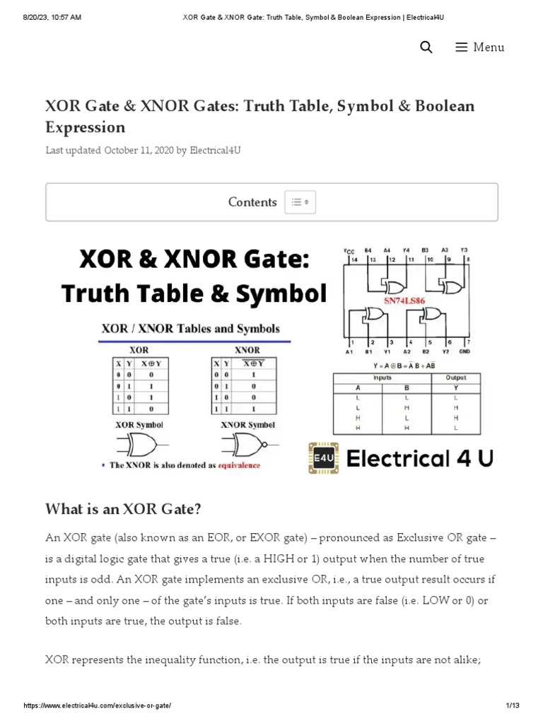 Xor Gate Truth Table