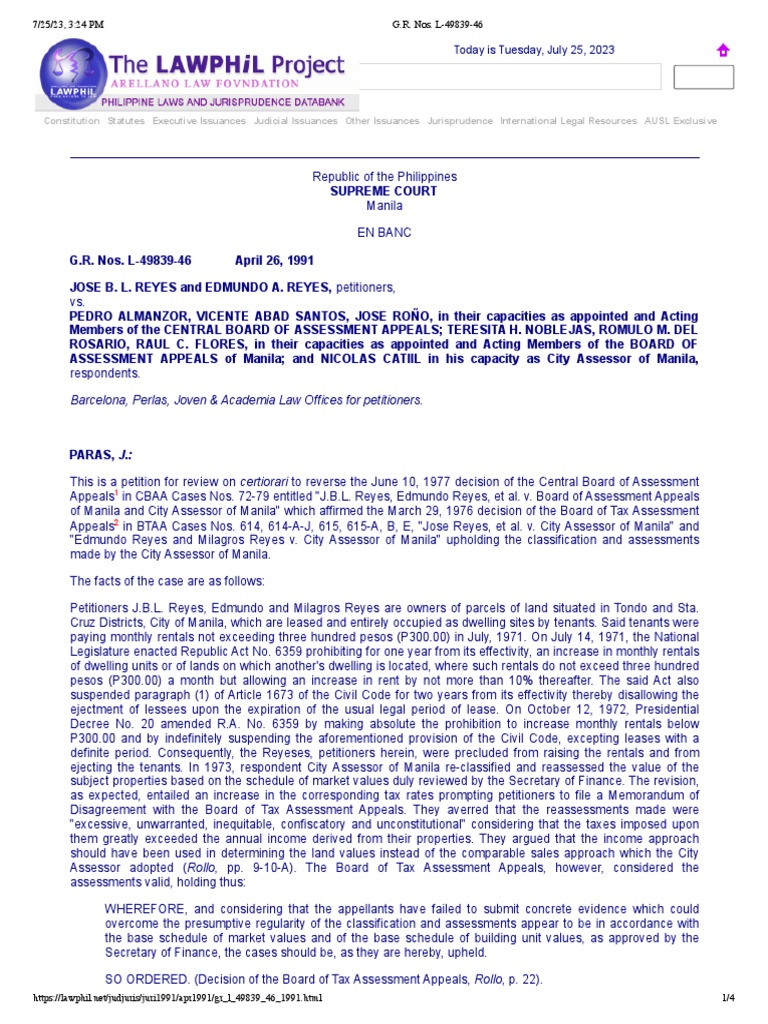 Reyes v almanzor 196 scra 322 1991 pdf taxes real estate