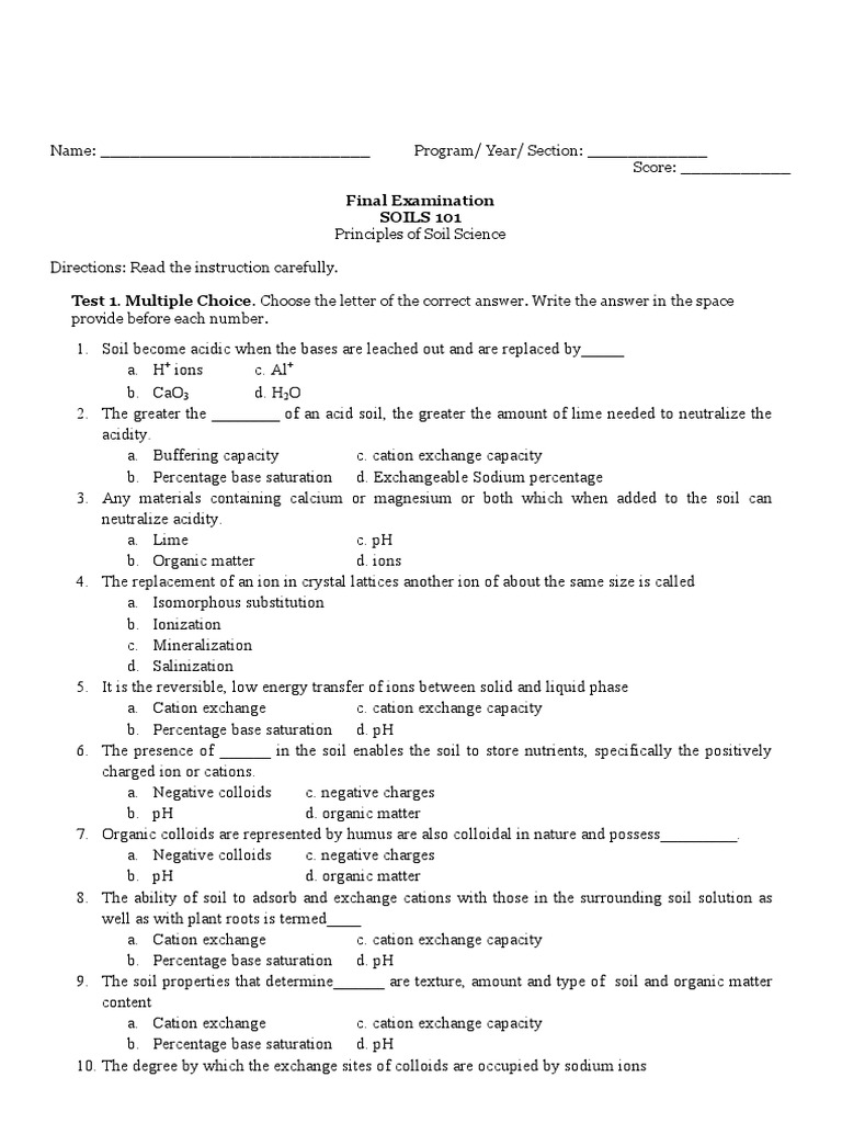 Soils 101 Final Exam Guide | PDF | Soil | Organic Matter